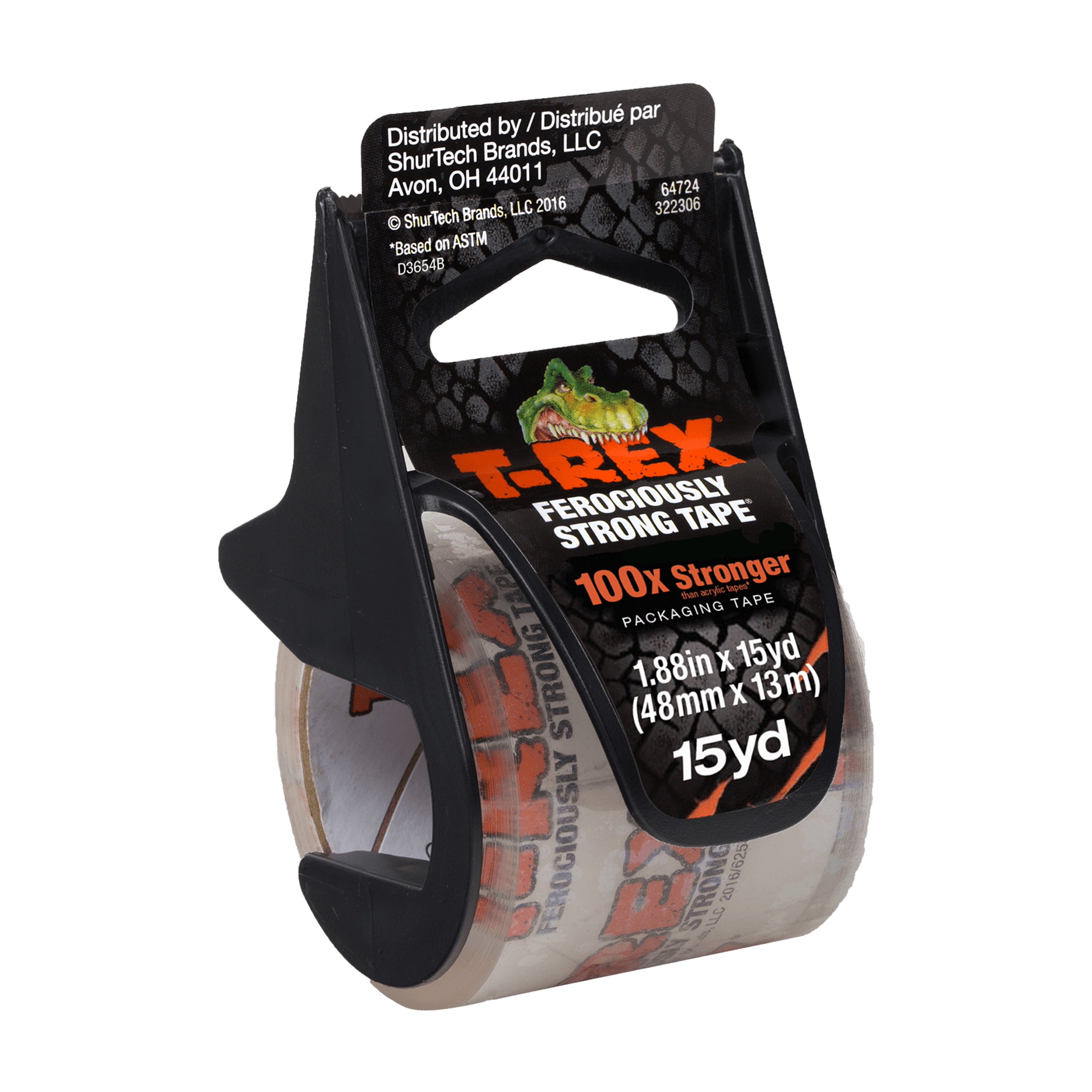 T-Rex Packing Tape with Dispenser, 1.88 in x 15 yd, Clear