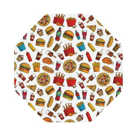 

Coaee Hot Dog Pizza Print Leather Coasters Set of 6 Non-Slip Washable Cup Coasters for Home Office Bar Octagon