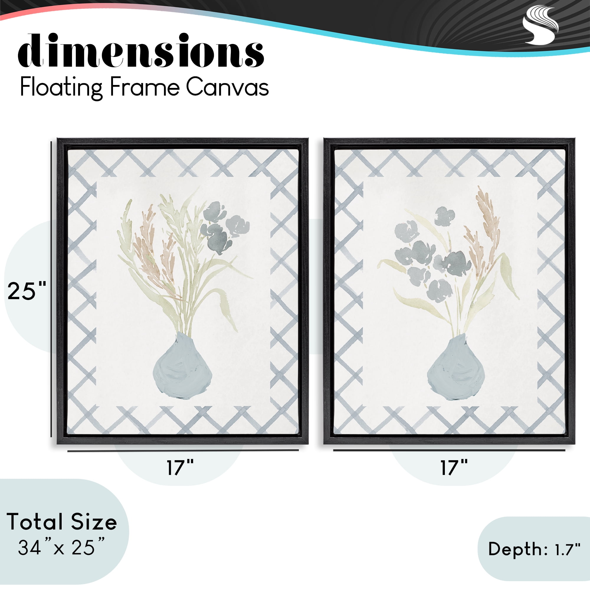 Stupell Industries Subtle Blue Anna Bouquets 2 Piece Black Framed Floater Canvas Set, design by Lucille Price