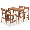thumbnail image 1 of Costway 5 PCS Patio Eucalyptus Wood Bar Set Bar Height Dining Table & 4 Cushioned Chairs, 1 of 9