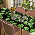 thumbnail image 3 of St. Patrick's Day Table Cloths for 8 Foot Rectangle Tables, Watercolor Green Shamrock Polka Dots Black Patio Waterproof Elastic Fitted Tablecloths, Washable Rectangular Table Cover for Camping, 3 of 8