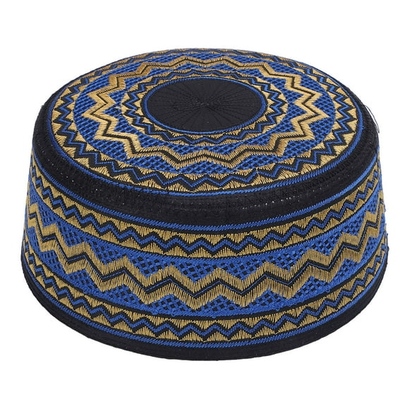 Embroidered Rounded Prayer Hat, Nylon and Cotton Fabric Material Timeless Classic Style Men Ceremonies Kufi Hat for Weddings PrayersBlue 58cm
