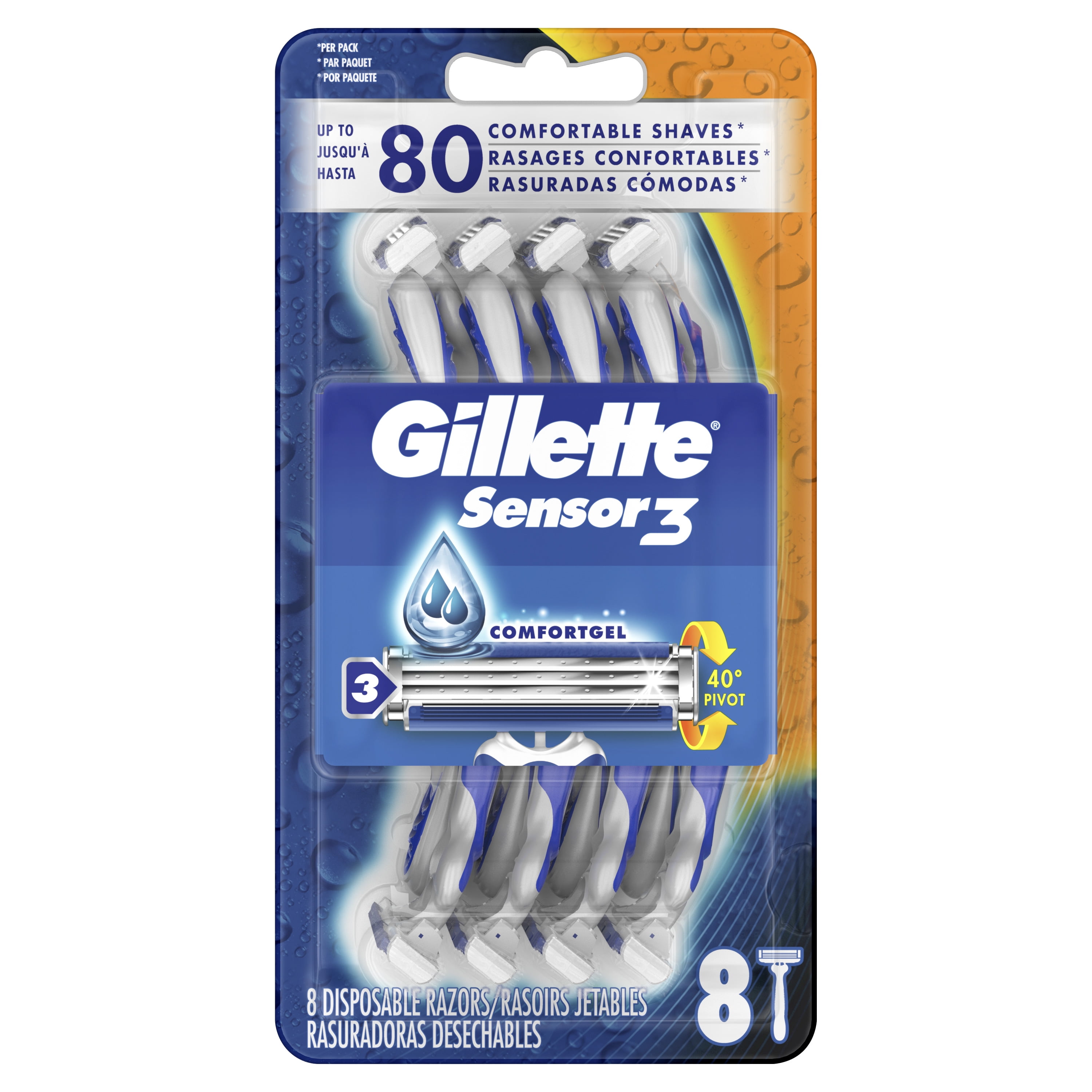 Gillette Sensor3 Men's Disposable Razor, 8 Razors