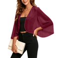thumbnail image 4 of MSJUHEG Chiffon Cardigans for Women 3/4 Pleated Sleeves Swimsuit Coverups Knit Shrug Sheer Chiffon Shrug Shiny Mesh Top Sheer Open Front Cropped Inwomen's Swimwear Cover Ups Wine Xl, 4 of 6