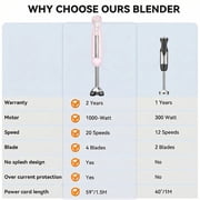 LINKChef Immersion Blender, 1000W 20-Speed 5-in-1 Immersion Hand Blender with Turbo Mode, Scratch-Resistant Stick Blender for Baby Food Processor & Chopper (pink)