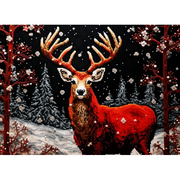 Christmas Deer Latch Hook Rectangle Rug Kits for Adults Needle Crochet Yarn Embroidery Carpet Hook and Latch Kit Floor Mat Tapestry Christmas Home Decoration 52x38cm