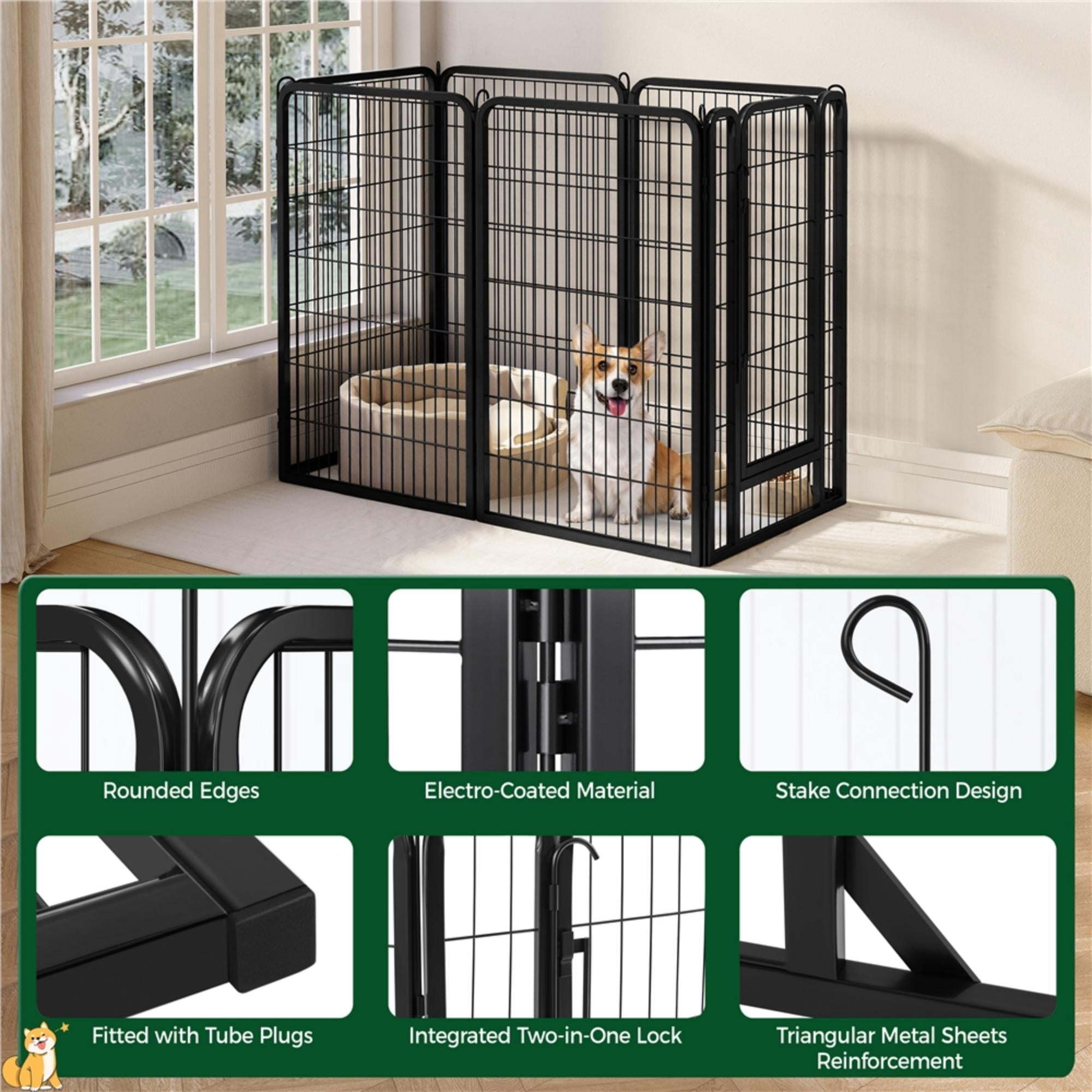 Alden Design 12 Panels 47.5″ Tall Metal Dog Playpen with Door, Black