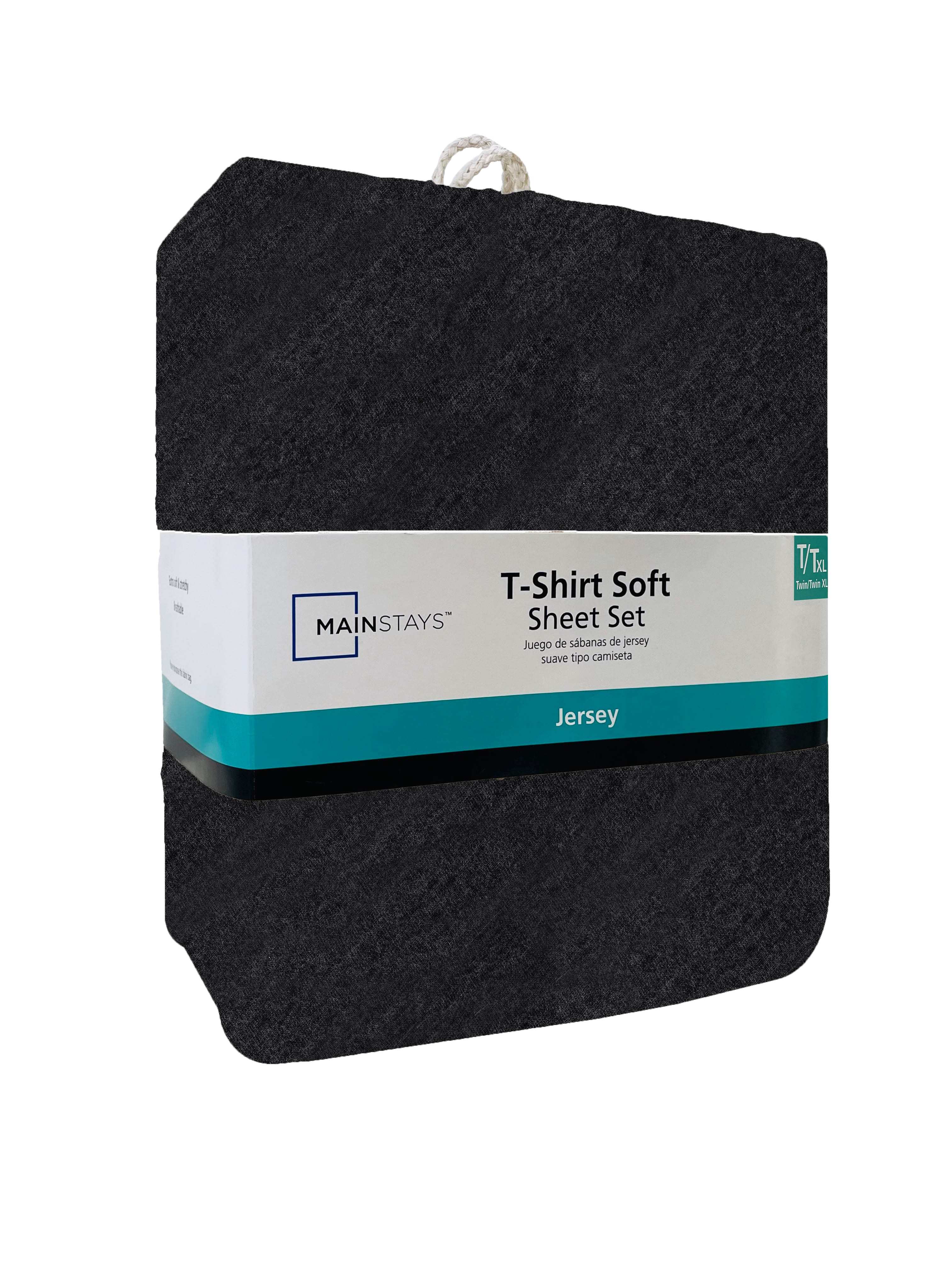 Mainstays Cotton Rich Extra Soft Jersey Bed Sheet Set, Twin-XL, Black, 3 Pieces