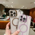 thumbnail image 3 of Designed For iPhone 15 Plus Phone Case,With Camera Ring Kickstand,Four Corners Anti-fall,[Compatible with MagSafe] With Lens Film,Shockproof Rugged Transparent Phone Case Cover,Purple, 3 of 9