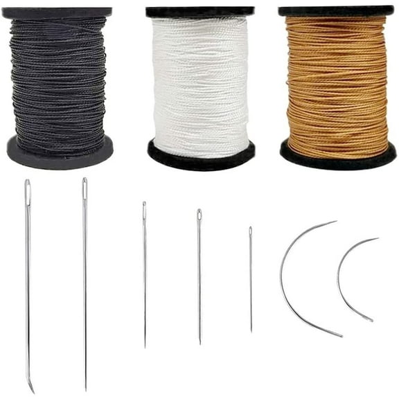 Extra Strong Upholstery Repair Sewing Thread Kit and Heavy Duty Household Hand Needles, Including 7 Styles of Leather Canvas Sewing Needles and 3 Colors Nylon Thread (70 Yard of Each Roll)