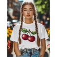thumbnail image 5 of Women's T-Shirt Cherry Fruit Short Sleeve Casual Tee Classic Crew Neck T Shirt for Women White, 2XL, 5 of 7