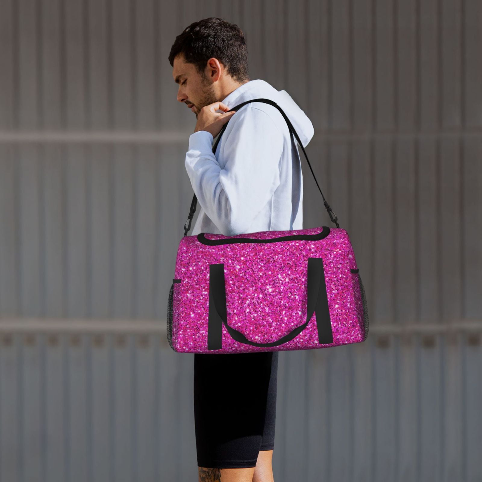 Fuzoiu Rose Red Glitter Print Travel Duffle Bag,Carry On Tote Bags,Duffel Bag,Sport Gym Bag, Hospital Bag for Labor and Delivery, Overnight Bag,Luggage Bag