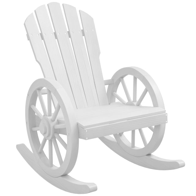 Chaise Berçante en Bois pour Patio, Chaise Berçante d'Extérieur Style Chariot, Blanc