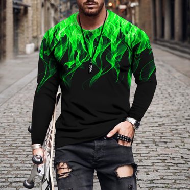 Mikilon Flame Print Round Neck Long Sleeve Men's Tshirt