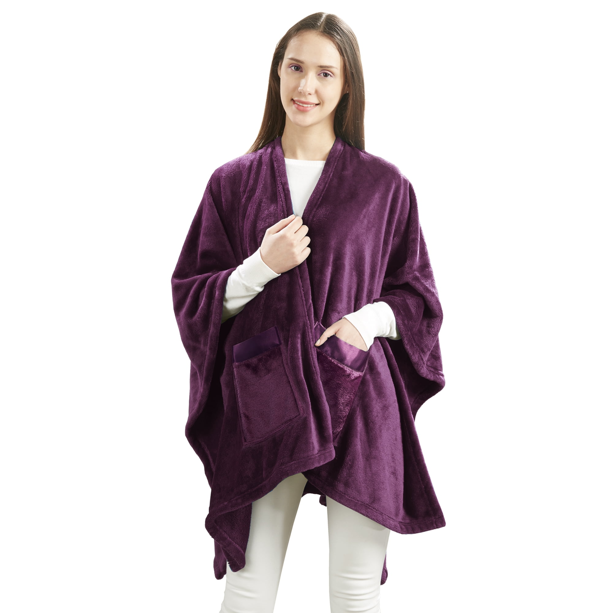 Giftable and Wearable Angel Wrap Plush Throw Blanket with Pockets