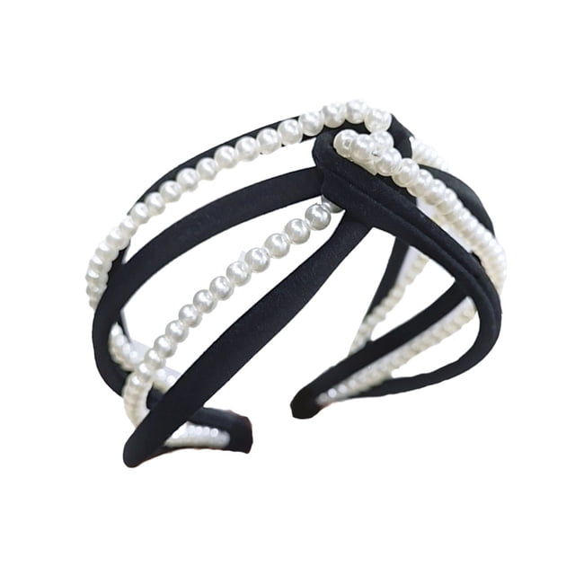 Sonducket Banda para el cabello Pearl Knot Diadema Estilo elegante Hairbands Pearls Wrap Multicolor Ajustable Diademas estrechas Negro Type3 NO3