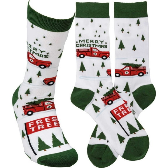 Novelty Socks Red Truck & Tree Socks Cotton Christmas Pick Ups 107527