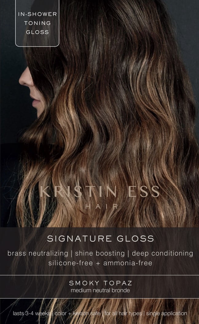 Kristin Ess Hair Gloss in Smoky Topaz, Medium Neutral Blonde - 4 Week Semi Permanent Hair Color for Women - Shine - Hair Dye Glaze