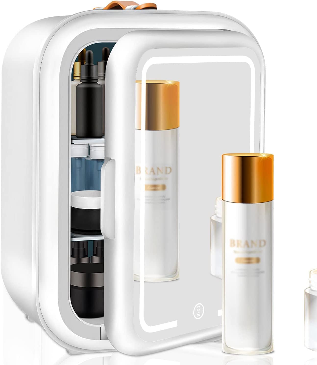 7 Liter Mini Fridge LED Adjustable Mirrored Light Beauty Fridge & 3