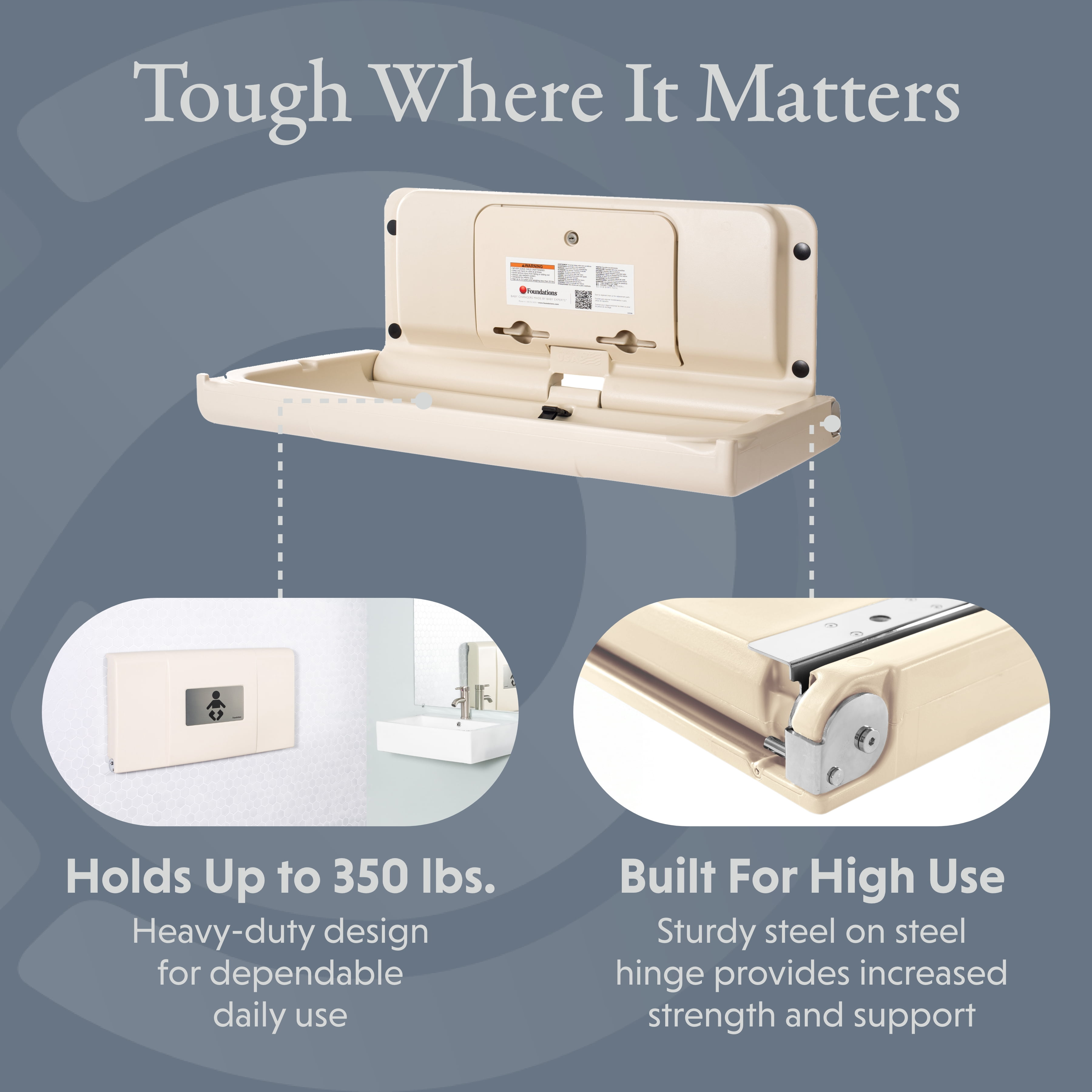 Foundations Ultra Horizontal Baby Changing Station, EZ Mount Backer Plate Included, Off-White (200-EH-08)