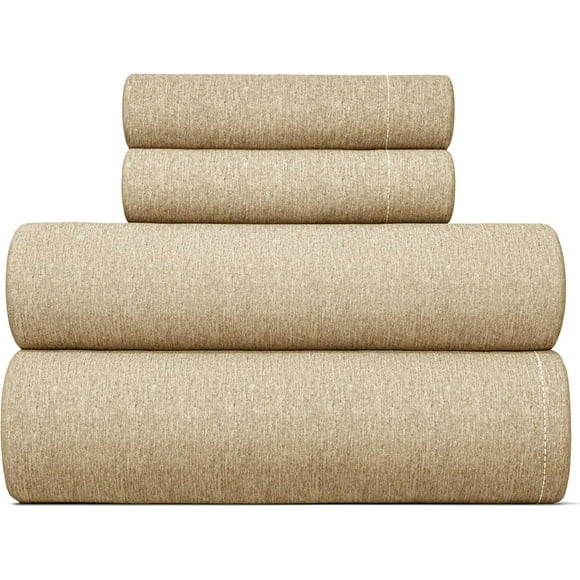 ERDS-Full Size 4 Piece Sheet Set - Comfy Breathable & Cooling Sheets - Hotel Luxury Bed Sheets for Women & Men - Deep Pockets, Easy-Fit, Soft & Wrinkle Free Sheets - Heathered Tan Oeko-Tex Bed Sheet