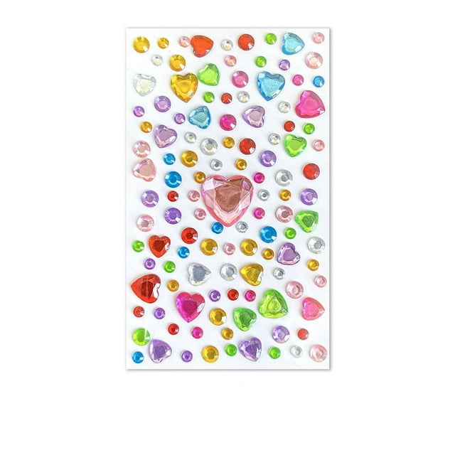 Colorful Acrylic Rhinestone Stickers for Kids - DIY Gemstone Crafts, Self-Adhesive Heart Design (7.5×13cm) Perfect for Art Projects, Scrapbooking, and Creative Decor
