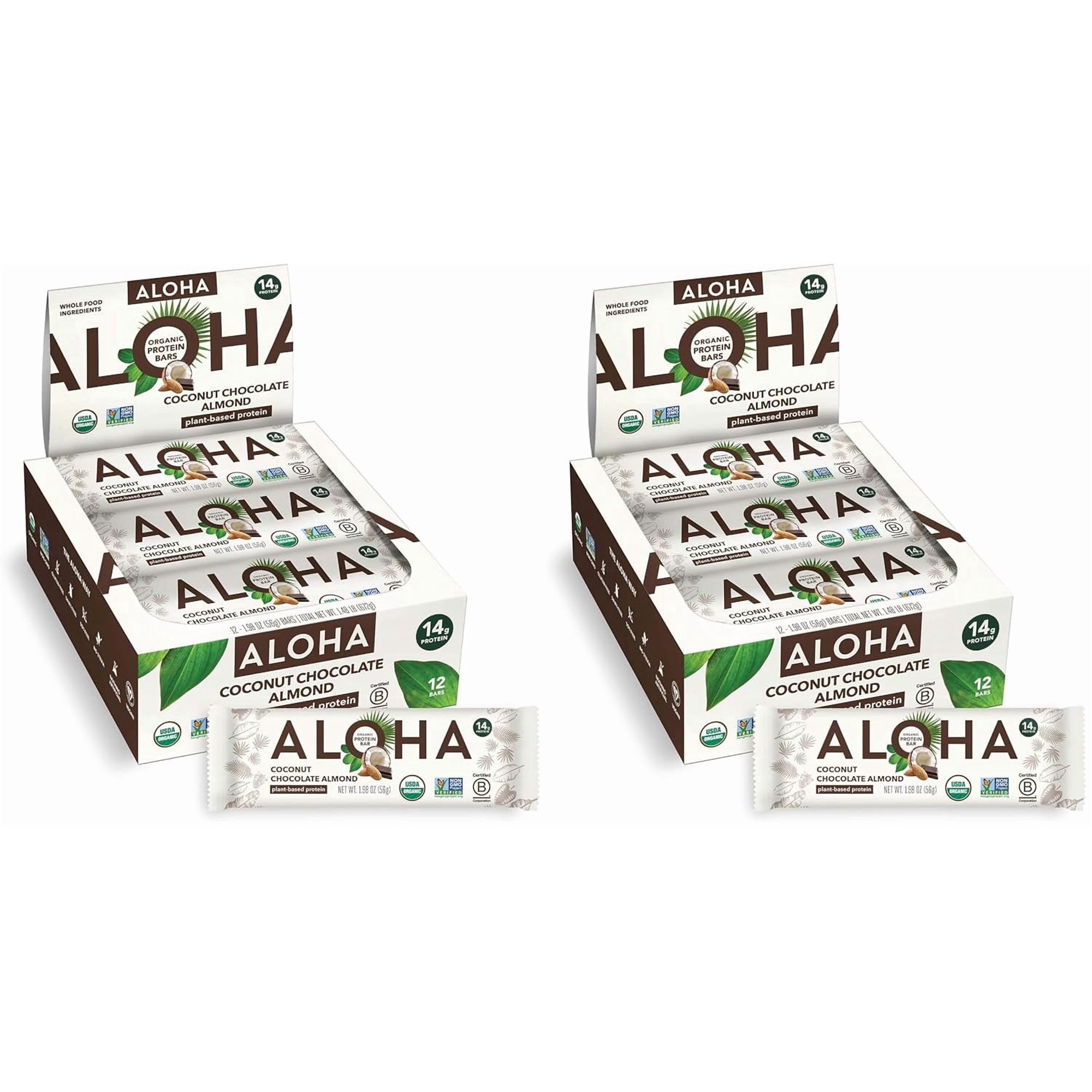 (2 pack) ALOHA Plant Based Coconut Chocolate Almond Protein Bar, 12 Ct
