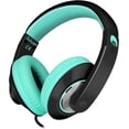 thumbnail image 1 of Auriculares Rockpapa Comfort+ ajustables con micrófono y volumen en línea para adultos y niños negro turquesa, 1 of 3