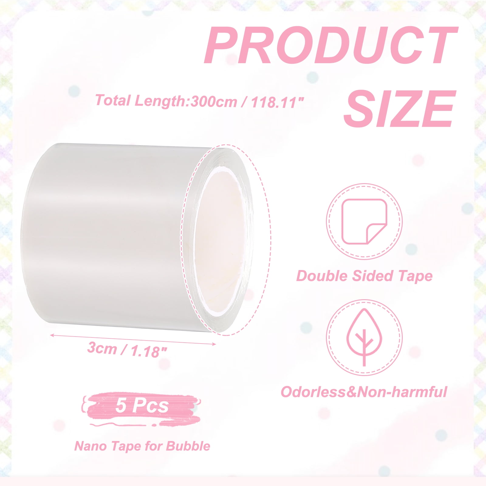 Uxcell Nano Tape 1 x 118 Inch, 5 Pcs Double Sided Nano Bubble Tape, Adhesive DIY Arts Crafts Ball Maker, Transparent