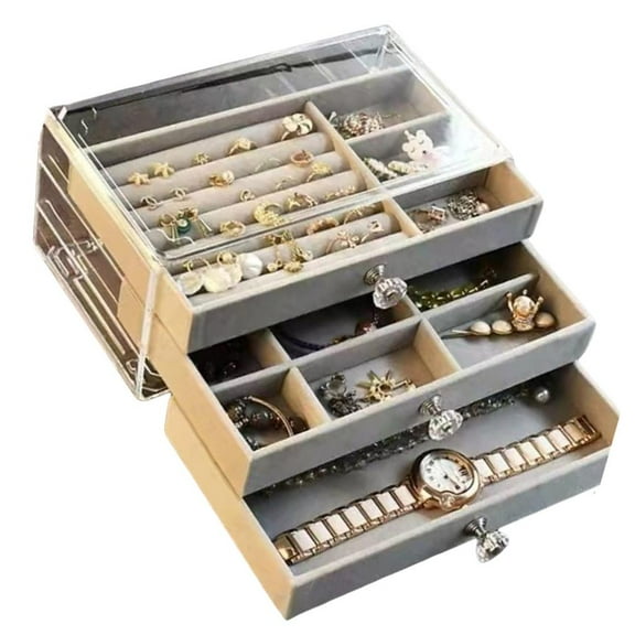 lanema Velvets and Jewelry Box Accessories Holder 3 Drawers Case for Organizing Earrings Necklaces and Bracelets