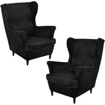 NAMZI 2 Sets Velvet Stretch Wingback Chair Sofa Slipcover Solid Color Plush Sofa Cover Furniture Protector Couch Soft with Elastic Bottom, Black