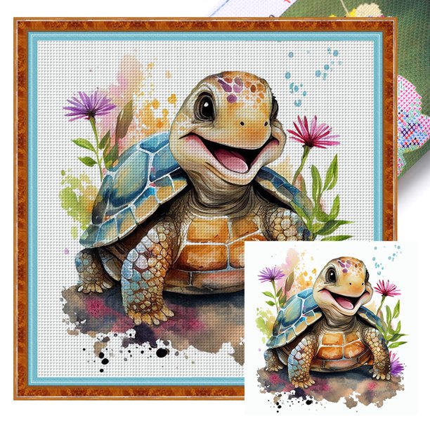 Hilo Algodón Ecológico Bordado Punto Cruz Con Flores Y Tortugas 18CT