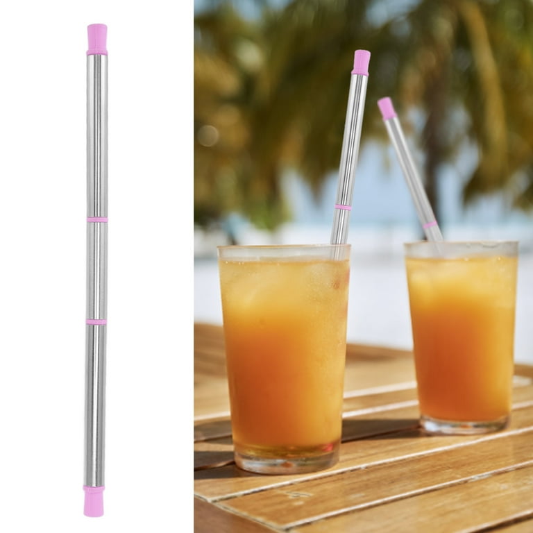 Foldable Straw, Strong Stretchability Straw Environmental Protection  Stainless Steel Portable Easy To Clean With Cleaning Brush For Office Purple