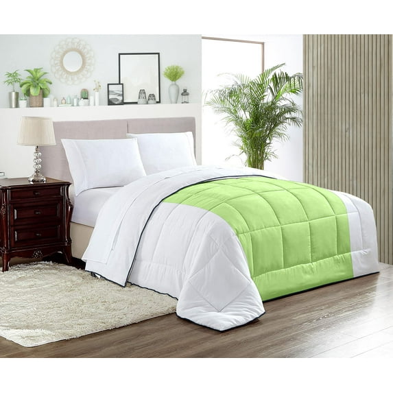 Oversized Queen Comforter Contrast Sage Luxurious Collection Microfiber Fill Duvet Insert Box Stiched Quilted Fluffy Soft All Season Comforter with Pillowcases & Premium Piping