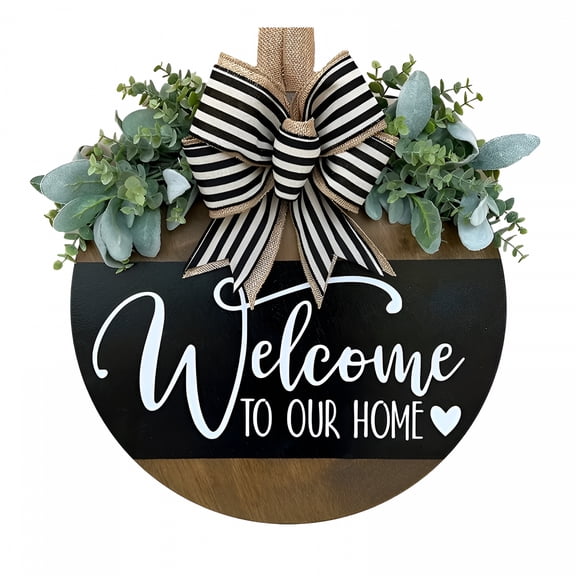 LAMIRO Welcome Door Sign,welcome sign for front door,Farmhouse Welcome Sign for Front Door,Handcrafted Wooden Door Hanger with Eucalyptus Greenery,Rustic Bow,Porch Decor Housewarming Gift