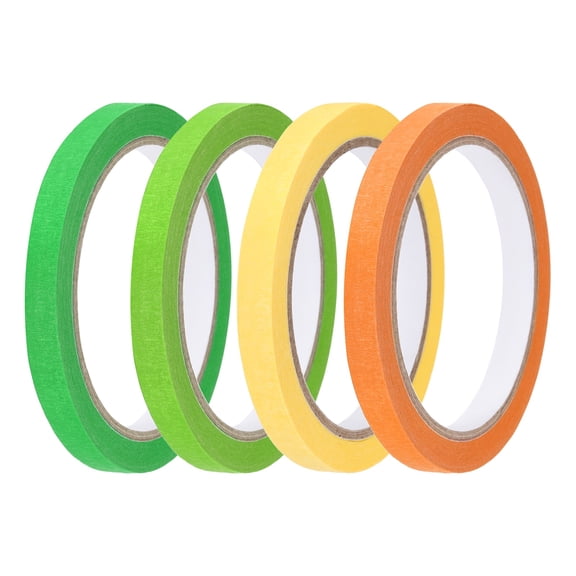 4pcs 3/8" x 22 Yard Colored Masking Tape, Yellow Orange Green