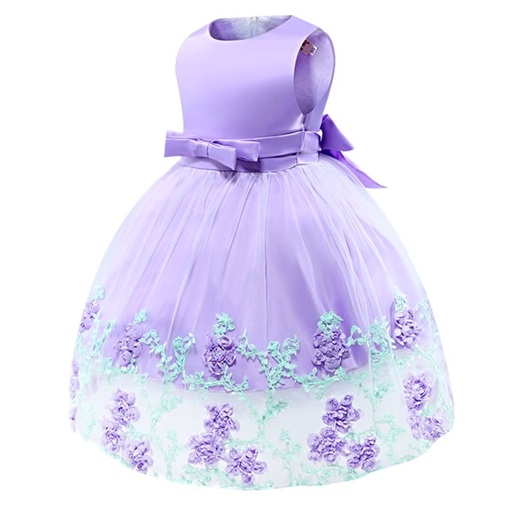 Wavsuf Toddler Girls Dresses Special Occasion Formal Sleeveless Nets Bow Tulle Purple Princess Dress Size 18M