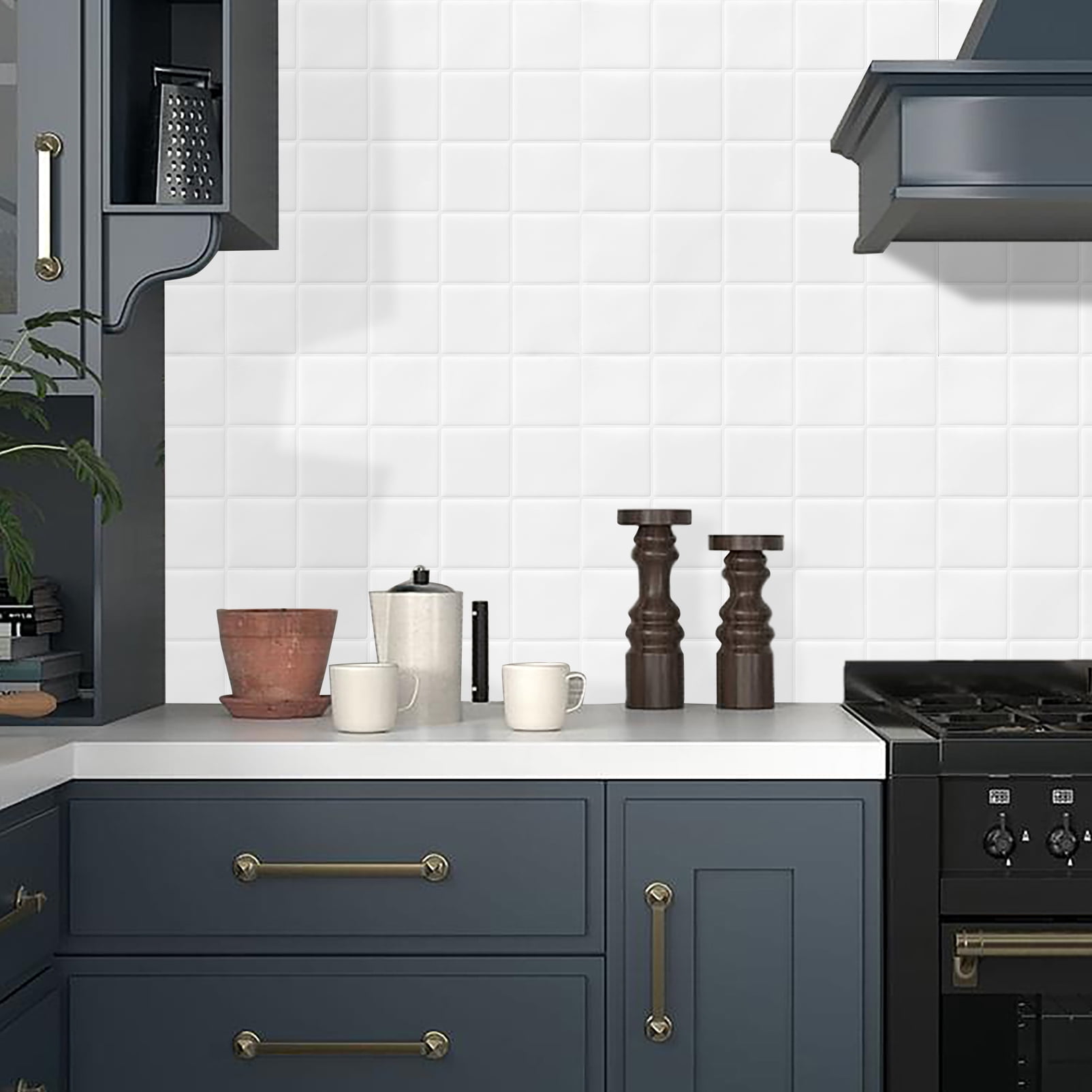 DEWOO Thick Square Kitchen Peel and Stick Backsplash Mosaic Tiles Square Self Adhesive Wall Tile Checkerboard Checkered Stickers,White (10-Sheet,12"x12")