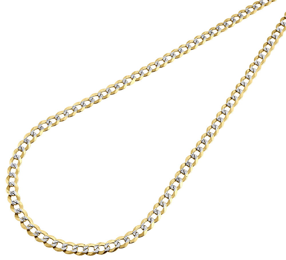 Real 10K Yellow Gold 3.5MM Solid Pave Style Cuban Link Chain Necklace 18