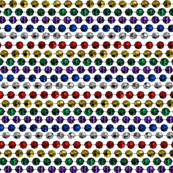 60" 12mm Cut Metallic 6 Color Mardi Gras Beads- 1 Dozen (12 Necklaces)