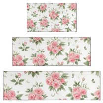 Pioneer Flower Floral Print Pattern Kitchen Rugs Sets Of 3,Kitchen Runner Rugs Non Skid Washable,Decorative Kitchen Floor Mats for Kitchen,Sink,Laundry,17"x30"  17"x47"   17"x59"