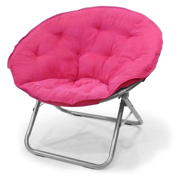Microsuede Saucer Chair for Adults,Pink, Cozy Folding Accent Chair for Bedroom, Dorm, or Lounge