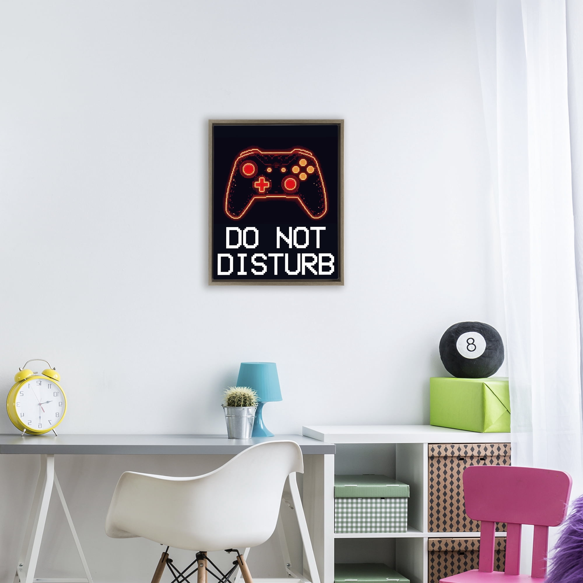 Do Not Disturb Neon Control Brown Framed Floater Canvas Wall Art, design by Kim Allen