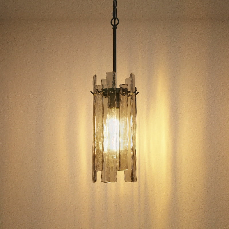LNC 1-Light Matte Black and Gray Glass Modern/contemporary Art glass Cylinder Mini Hanging Pendant Light