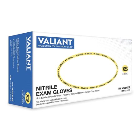 Valiant N3200 Nitrile Exam Gloves  Single Use Only  Fingertip Textured  Cornflower Blue  Extra Small  200 Per Box