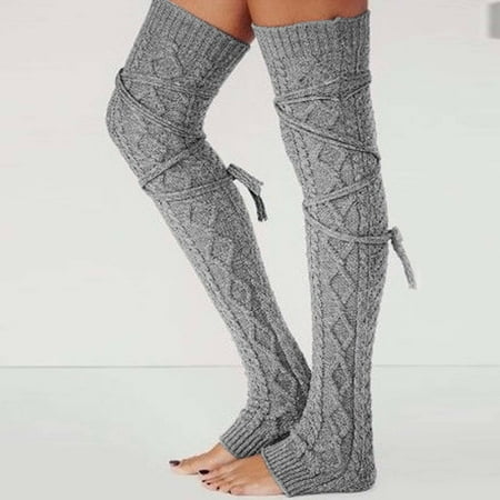 

XINKAIRUN Socks Ladies Woolen Foot Warmers Autumn/winter Solid Over The Knee Stockings with Drawstring Medium Socks Pile Socks Light Gray (Buy 2 Get 1 Free)