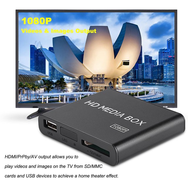Full HD Mini Box Media Player 1080P Compatible con USB MMC RMVB MP3 AVI MKV Tamaño Pequeño Interfaz de Salida de Video Enriquecida Hermosa Apariencia Compatible con