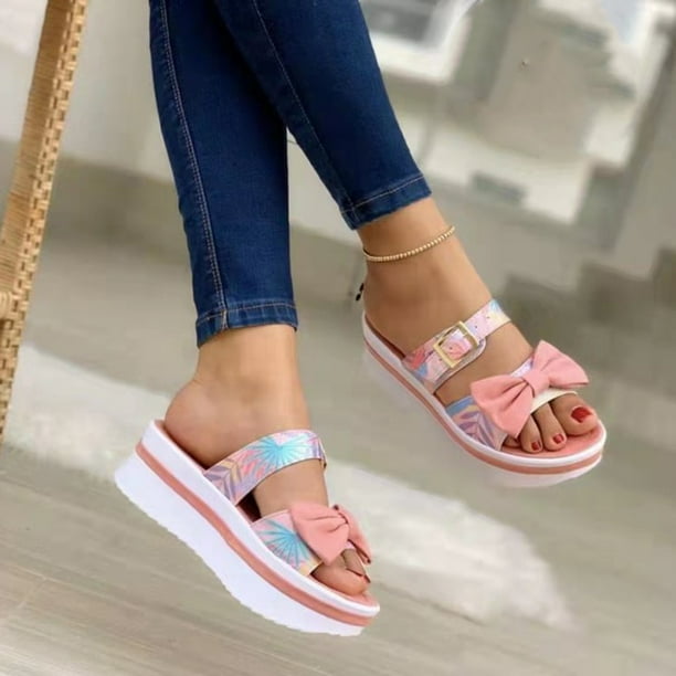 Zapatillas de flores de verano para mujer, sandalias, zapatos informales para mujer, zapatillas con hebilla de lazo Wmkox8yii ytu7314