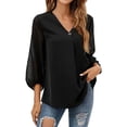 thumbnail image 2 of Shirt Womens Summer Chiffon V Neck Long Sleeve Blouse Casual Loose Work Business Floral Shirts Tunic Tops for Women Black Dresses, 2 of 7