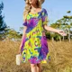 thumbnail image 4 of Vestido de manga corta con estampado retro de Memphis de los años ochenta. Vestidos de mujer, ropa de verano para mujer, vestido holgado de verano, vestidos elegantes., 4 of 7